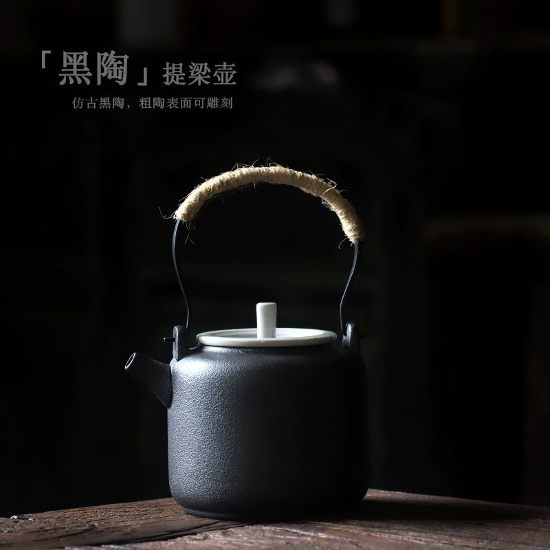 Yingying Chinese Ceramic Teapot Small Lifting Beam Pot Black Pottery Kung Fu Tea Set Coarse Pottery Single Pot Household Teapot