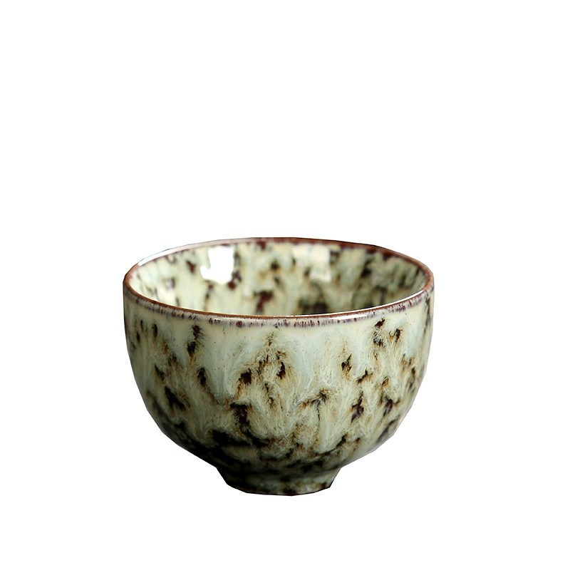 Ceramic tea cup set, kiln‑change glaze, assorted artisan colors