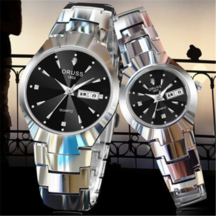 Watch Men's Luminous Watch Tungsten Steel Color Waterproof Fashion Student Couple Watch Men's Calendar Quartz Watch