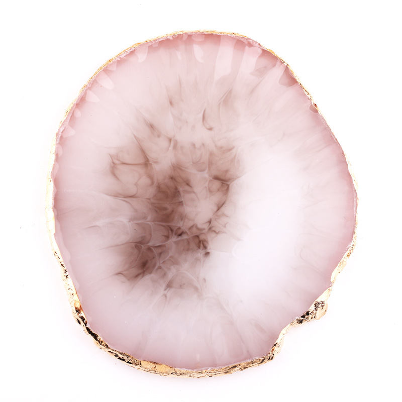 Paleta de manicura ágata piedra oro borde redondo grieta decoraciones display versión pintado mármol oval resina