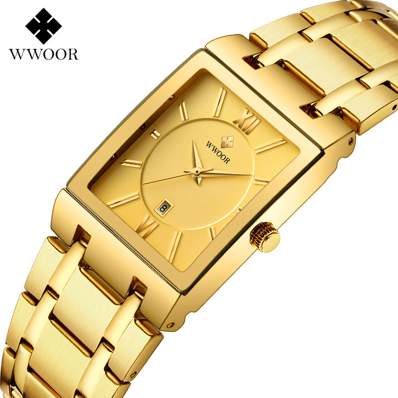WWOOR Square Men's Casual Wristwatch Steel Band Quartz Watch Hand Date Electronic Watch Exquisite Small and 8858_voghion.com