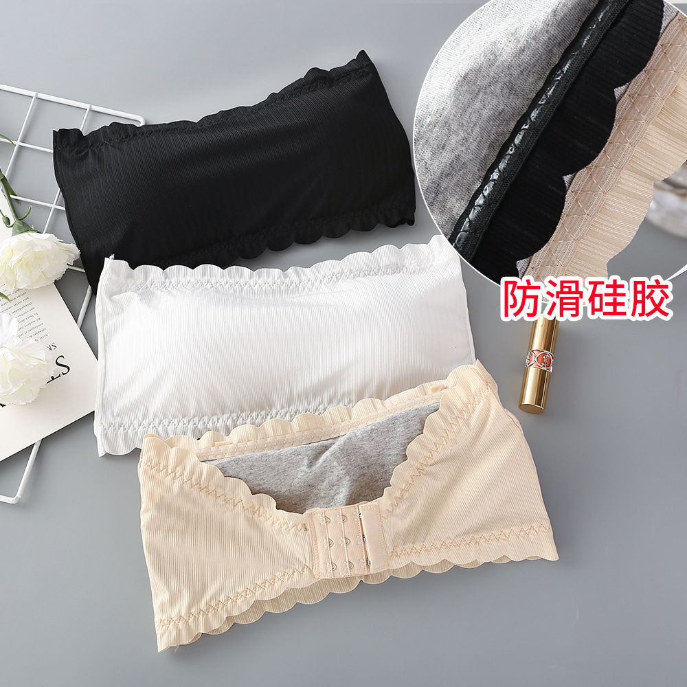 여름 새로운 폭발 얼음 실크 실 미끄럼 방지 실리콘 한 단어 여아 가슴 포장 끈이없는 3 열 버클 조절 가능한 브래지어