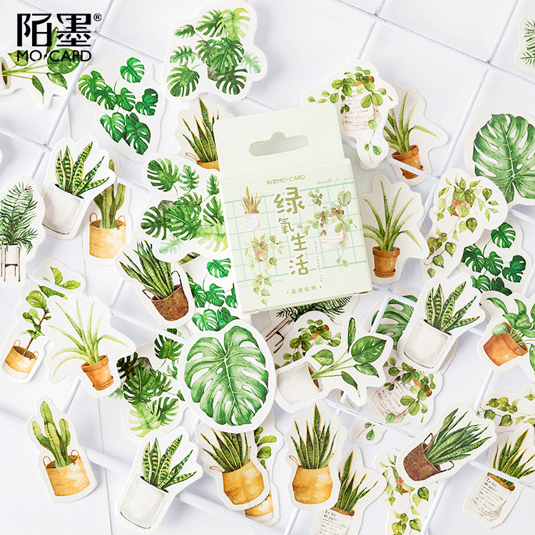 Mo mo pegatinas en Caja Verde Oxígeno vida diario japonés pegatinas DIY decorativo sellado pegatinas 45 unidades