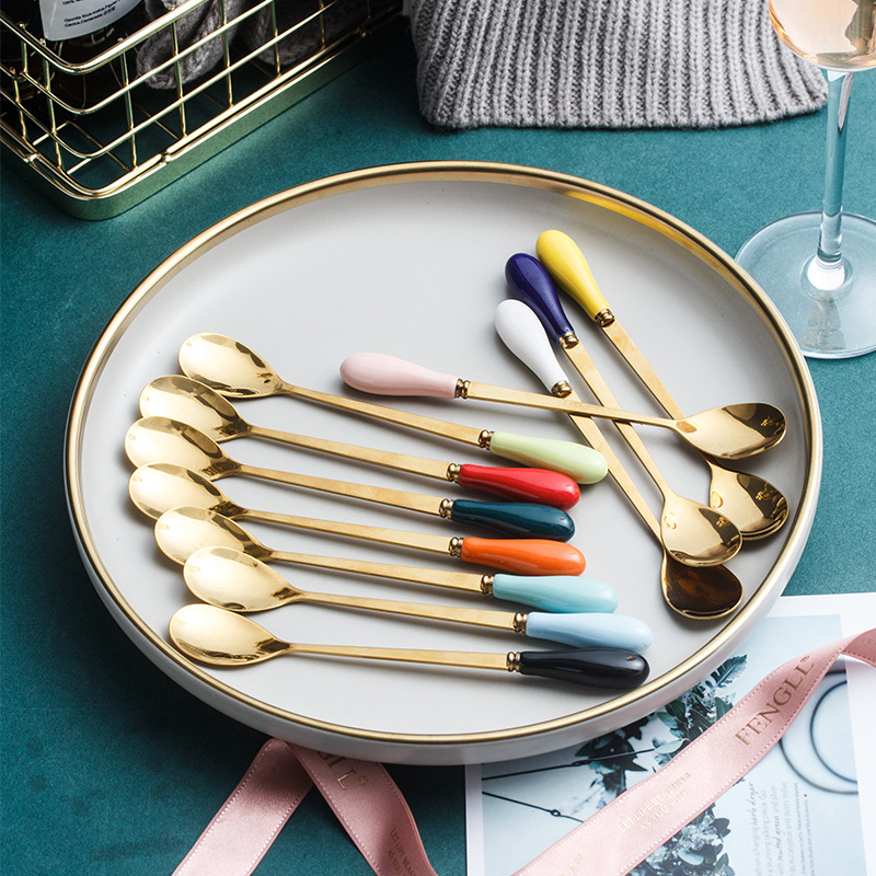 Lang kaffeske i rustfrit stål med keramisk håndtag til is_voghion.com