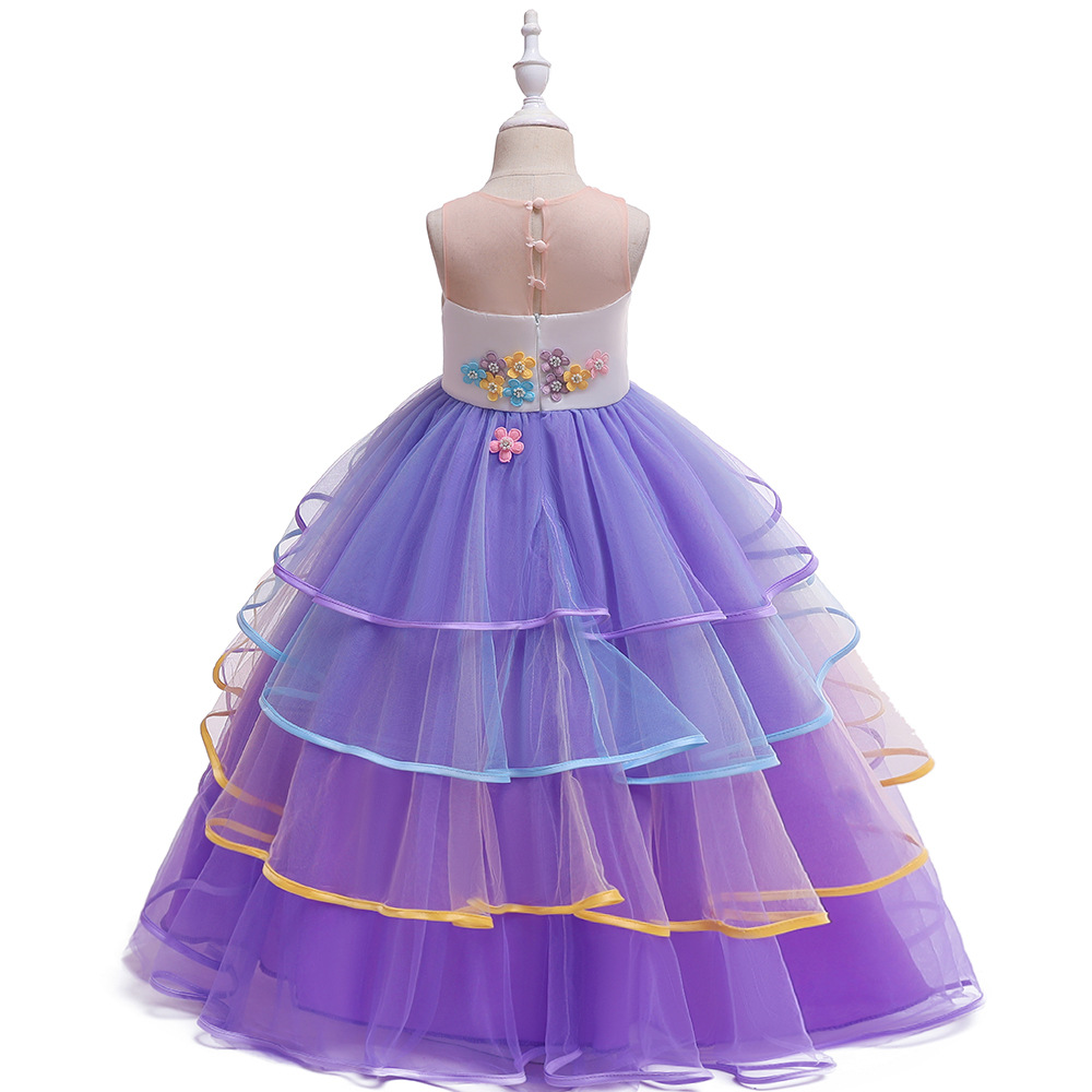 Long Dress for Older Children, Colorful Mesh Cake Tutu Skirt, Unicorn Princess Dress, Holiday Party Performance Dress