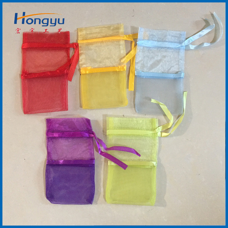 网纱袋子抽绳束口批发透明欧根纱袋纯色糖果化妆品礼品首饰包装袋