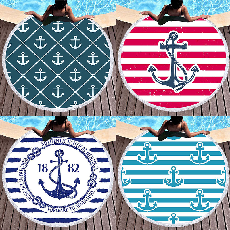 Factory Direct round printed beach towel bath towel microfiber and tassel feel soft-sailing style