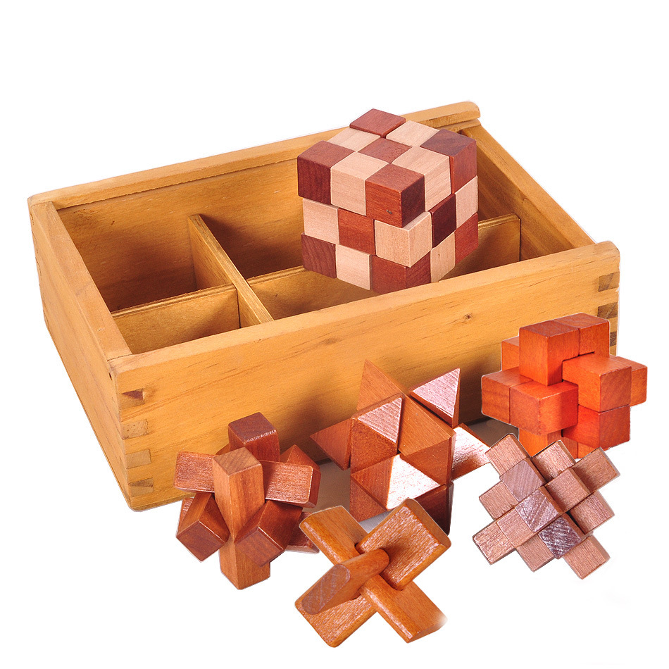 Juguetes de inteligencia educativos de madera para adultos juguetes clásicos Kong Ming Lock Luban Lock Kong Ming traje de madera en caja de seis piezas image 3