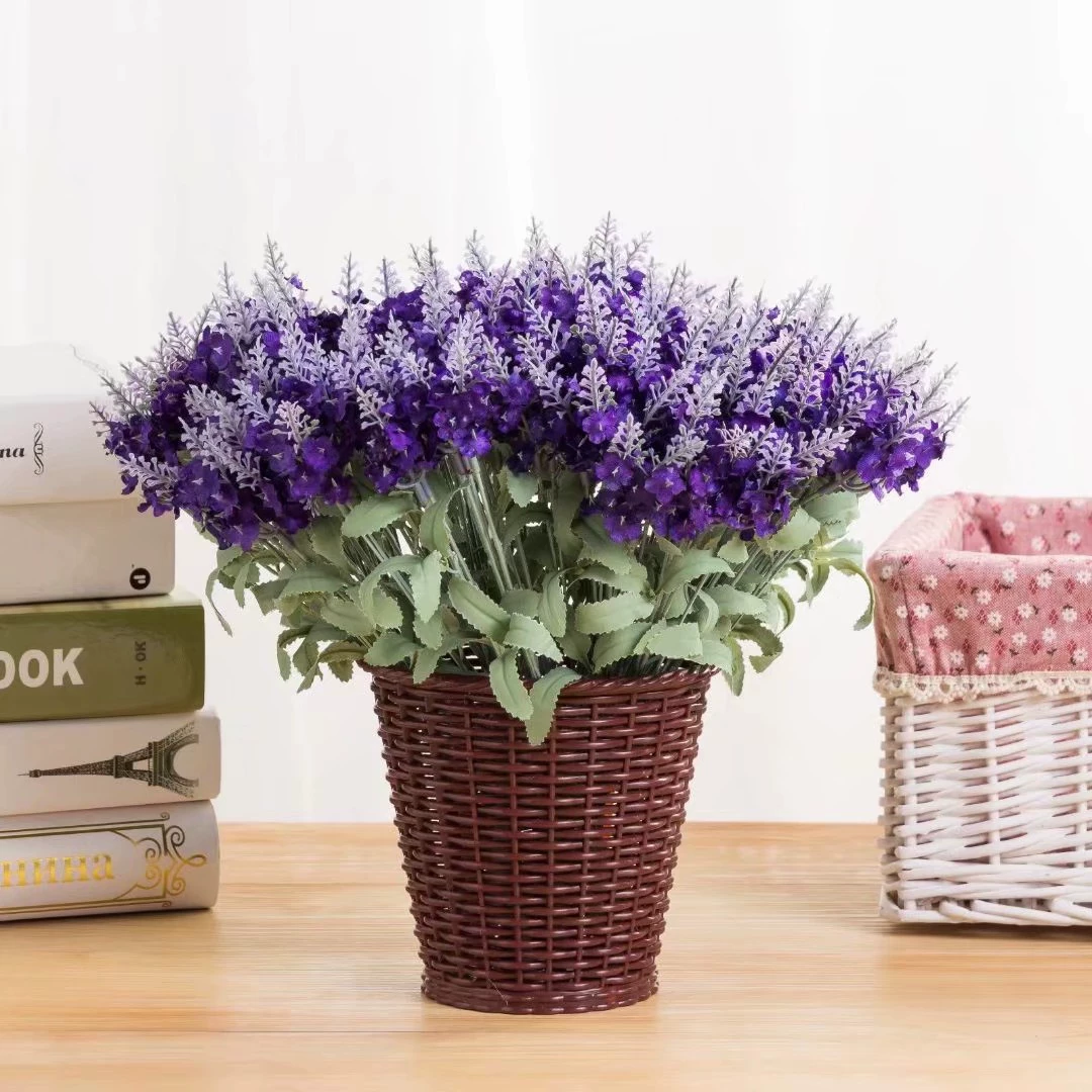 Artificial Lavender (Plaonus) 10-Head Potted Bouquet, Realistic Simulation, 15 cm