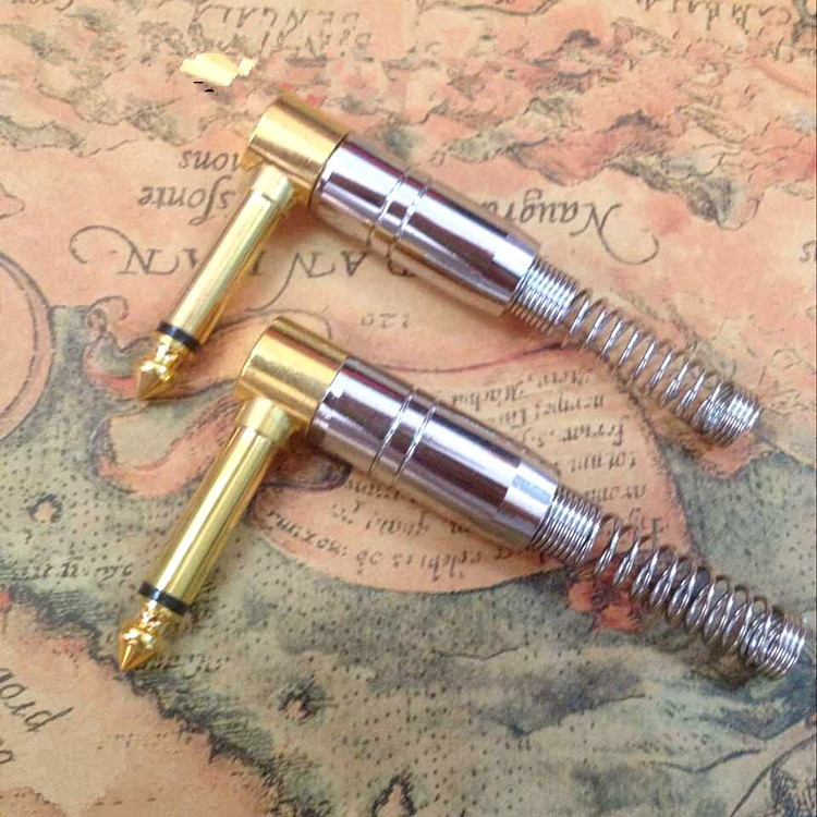 厂家直销6.35单声道 话筒插头 调音台接头 6.5镀金 弯头 长弹簧