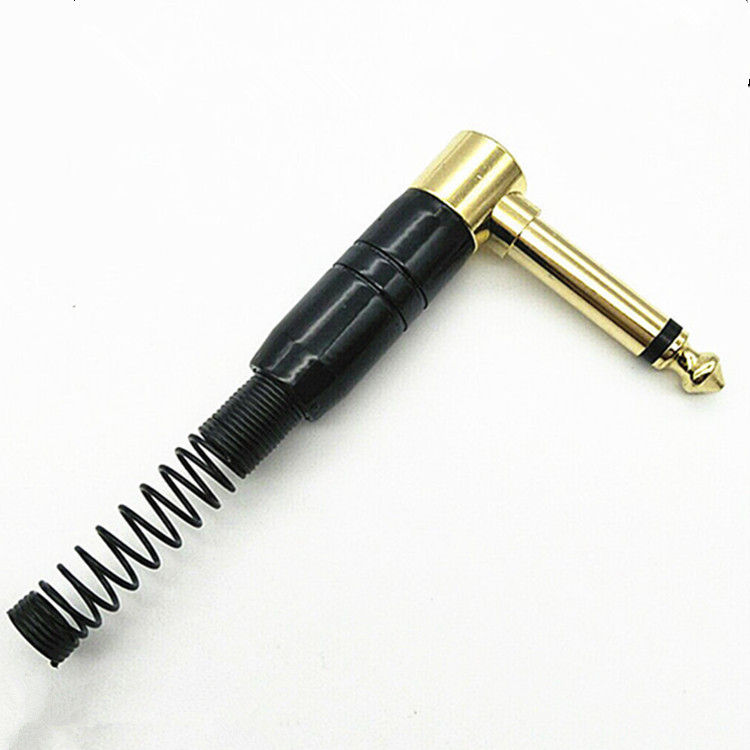 金属壳6.35镀金单音麦克风话筒插头6.5单声道大二芯音频弯头L型