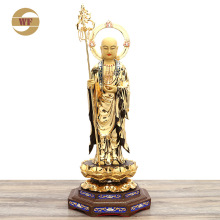 铜鎏金地藏王菩萨佛像摆件寺院带背光九华山大愿地藏菩萨铜像站像