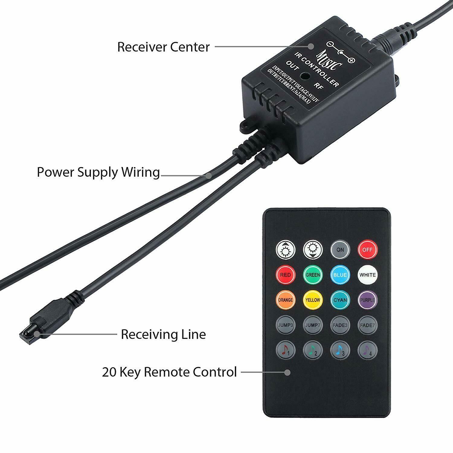 Coche LED lámpara de gas 12 luces colorido controlado por voz fregona cuatro 48SMD música con control remoto USB única atmósfera lámpara RGB