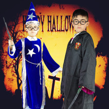 万圣节小魔法师服装小巫师哈利波特装扮蓝色星月表演服舞会演出服