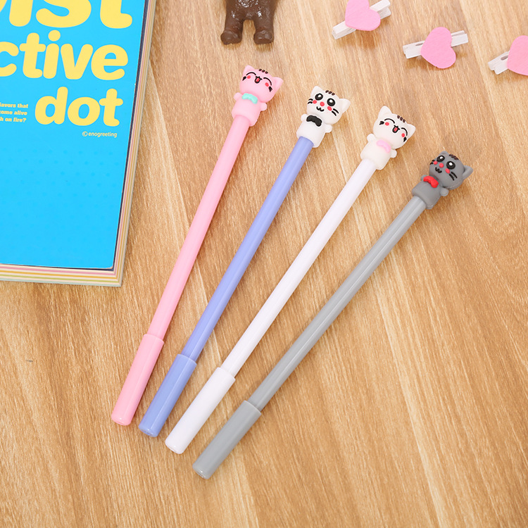 Gatito creativo pluma de gel lindo papelería gato de dibujos animados pluma de agua suministros de oficina pluma de la firma fábrica al por mayor