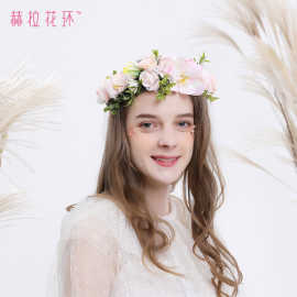 赫拉花环跨境夏威夷度假花环可调节头饰欧美新娘发带结婚厂家批发