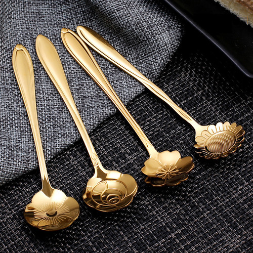 Stainless steel cherry blossom spoon, gift souvenir, Japanese and Korean coffee stirring spoon, golden spoon, creative rose spoon