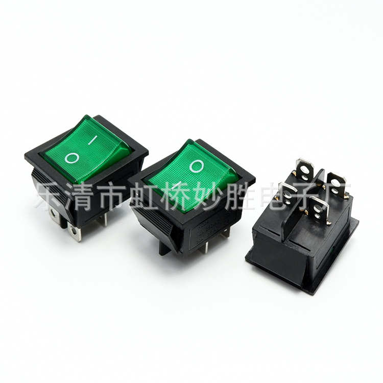 船型开关KCD4翘板LED12V电源开关4脚2档绿灯绿盖带灯船形铜脚