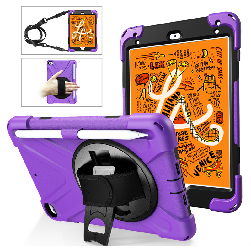 For iPad mini5 Stamp Pirate King Silicone Tablet Case Mini Swivel Stand Strap Hand Strap Protective Case