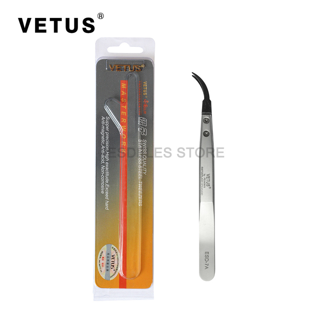 厂家现货批发可换头ESD-7A防静电镊子弯头不锈钢电子维修工具