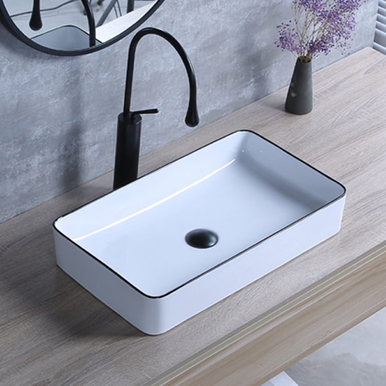 Hengying lavabo arte Mesa cuenca negro borde rectangular Estilo nórdico simple moda cerámica borde Delgado image 1