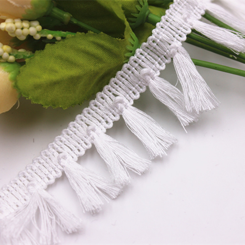 厂家现货低价处理3公分白色涤纶流苏花边 全涤染色扫把排须花边