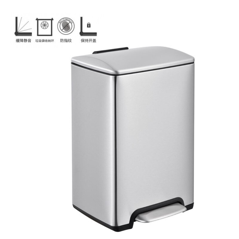 Square thick stainless steel trash can household living room kitchen Hotel pedal mute European style bathroom with lid pedal Square thick stainless steel trash can household living room kitchen Hotel pedal mute European style bathroom with lid pedal