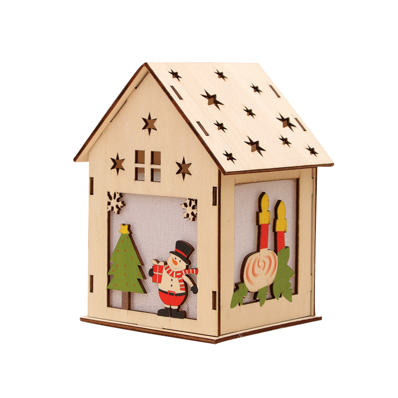 Decoraciones de Navidad montado casa de madera casa de nieve bar del hotel decoración del árbol de Navidad Niños DIY regalo decoración de la ventana