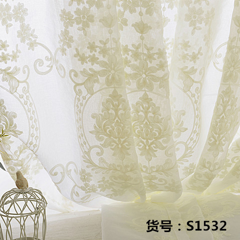 European-style embroidered white yarn curtain Pearl yarn high-grade lace embroidered window screen solid color living room bay window curtain balcony yarn European-style embroidered white yarn curtain Pearl yarn high-grade lace embroidered window screen solid color living room bay window curtain balcony yarn