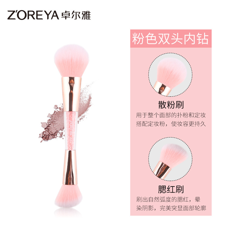 Zhuoerya Diamante de doble cabeza de belleza rubor cepillo suelto mango acrílico sola bolsa de reparación de maquillaje cepillo