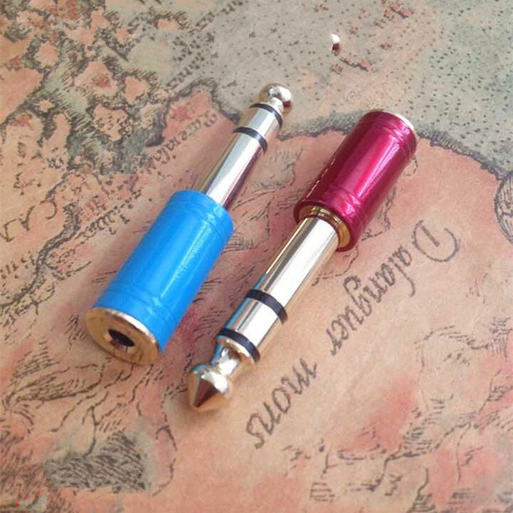 铜镀金麦克风话筒耳机3.5mm母孔转6.35 6.5mm公插头小转大红蓝色