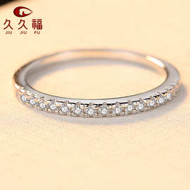 S925纯银新款时尚排钻戒指女 简约日韩食指满钻银戒指饰品 批发