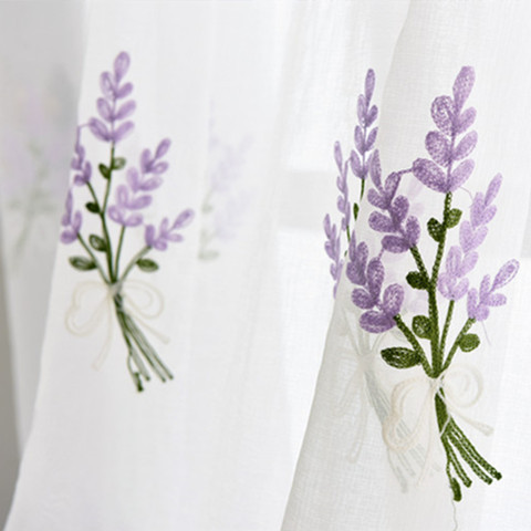 Factory Direct Modern Simple Cotton Embroidered Window Screen Lavender Pattern Curtain Fabric Window Screen Living Room Bedroom