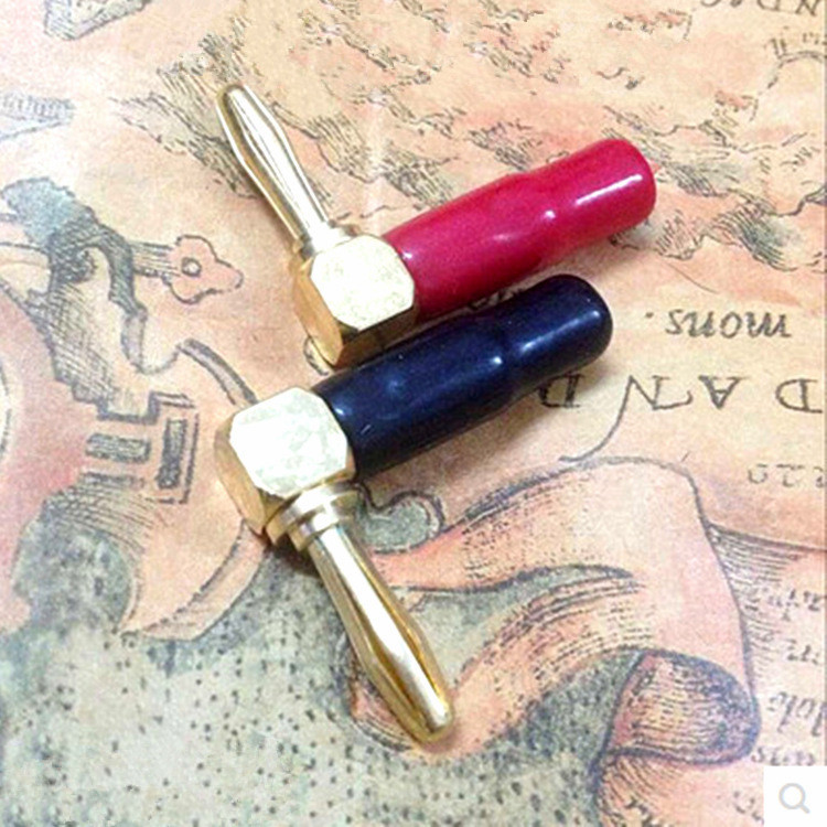 厂家直供铜质镀金4mm香蕉插头直角香蕉头 喇叭线香蕉头L型90度软