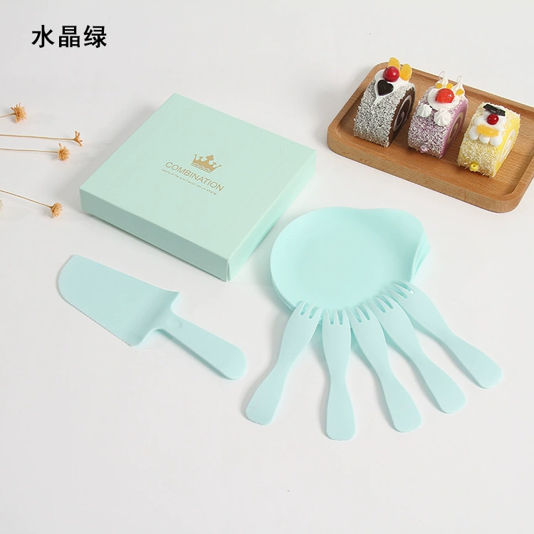 Spot disposable birthday cake tableware set thickened plastic drip tray cutlery tray party essentials