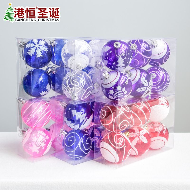 8cm transparente pintado impreso BOLA DE Navidad de plástico árbol de Navidad bola decorativa colgante de color en caja Bola de Navidad 6 pack