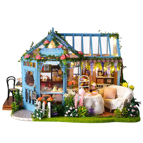 Zhiquwu diy cabin rose garden tea house handmade architectural model wooden villa creative female gift