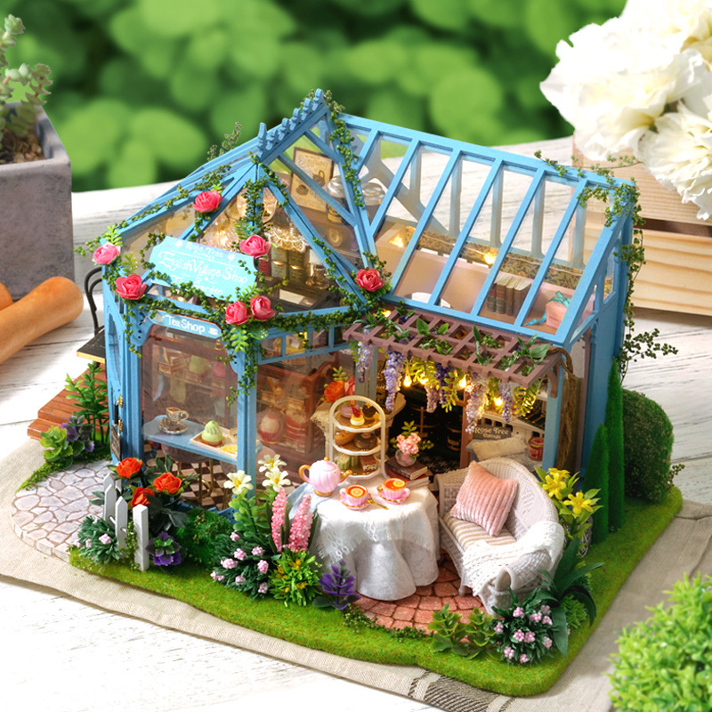 Intelligent and Fun House DIY Small House Rose Garden Tea House Handmade Building Model Wooden Villa Creative Gift for Girls