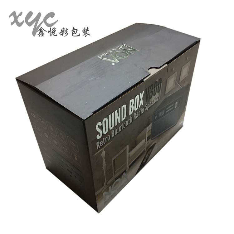 厂家定 制电子设备音箱包装纸盒可帮设计彩色印刷烫银UV高端工艺