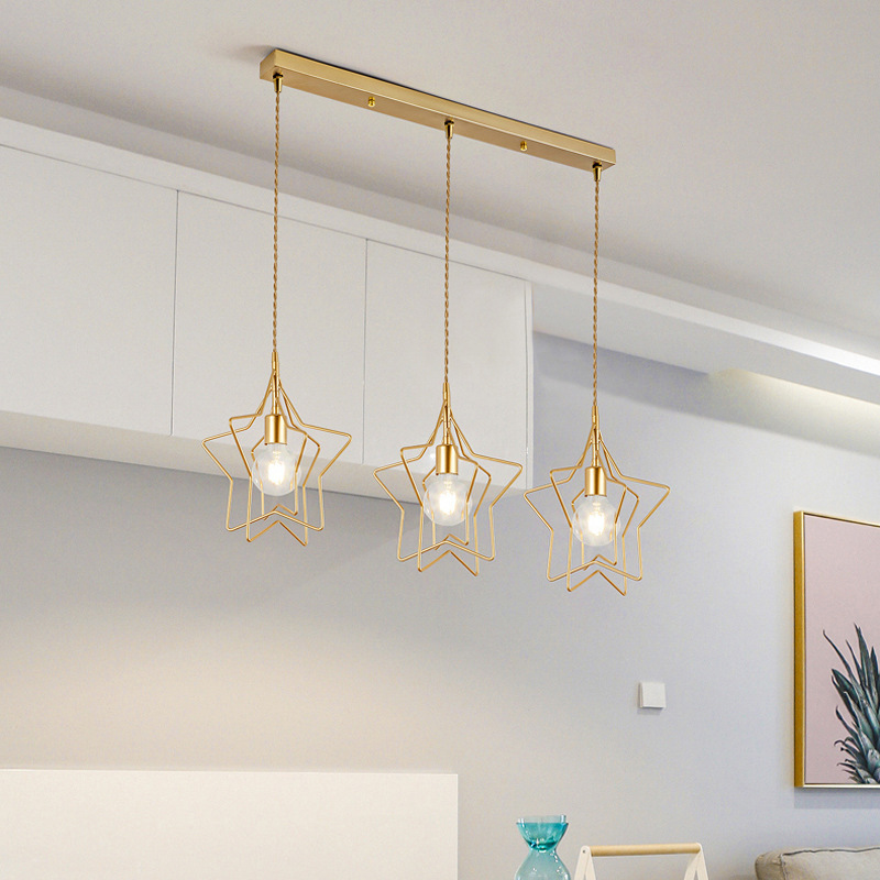 Cross-border Nordic simple dining room lamp creative art coffee shop three-head bar dining room dining table golden chandelier