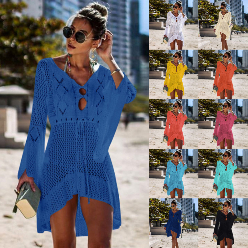 New European and American style sexy knitted beach dress, summer Southeast Asian beach sun protection hollow cover-up, factory direct sales 5503