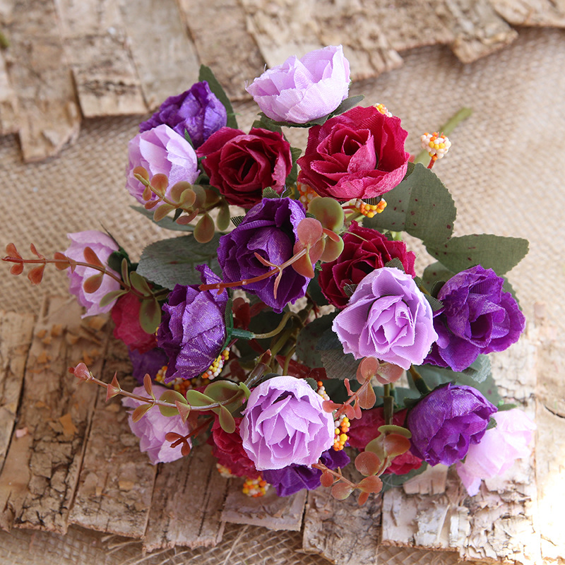 En stock suministro 7 tenedor 21 cabeza 6 color diamante Rosa pequeña manija flor Comercio exterior ingeniería muebles para el hogar flor artificial