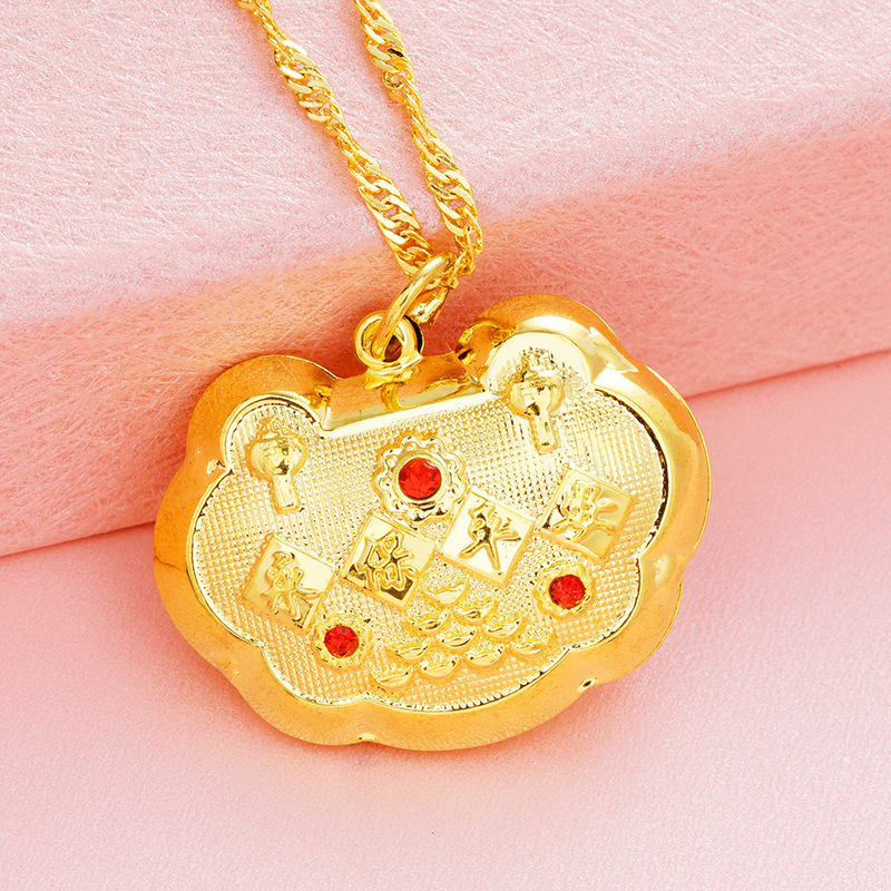Venta al por mayor Vietnam arena oro color protección niños bebé larga vida bloqueo Latón chapado 24K oro niños larga vida colgante