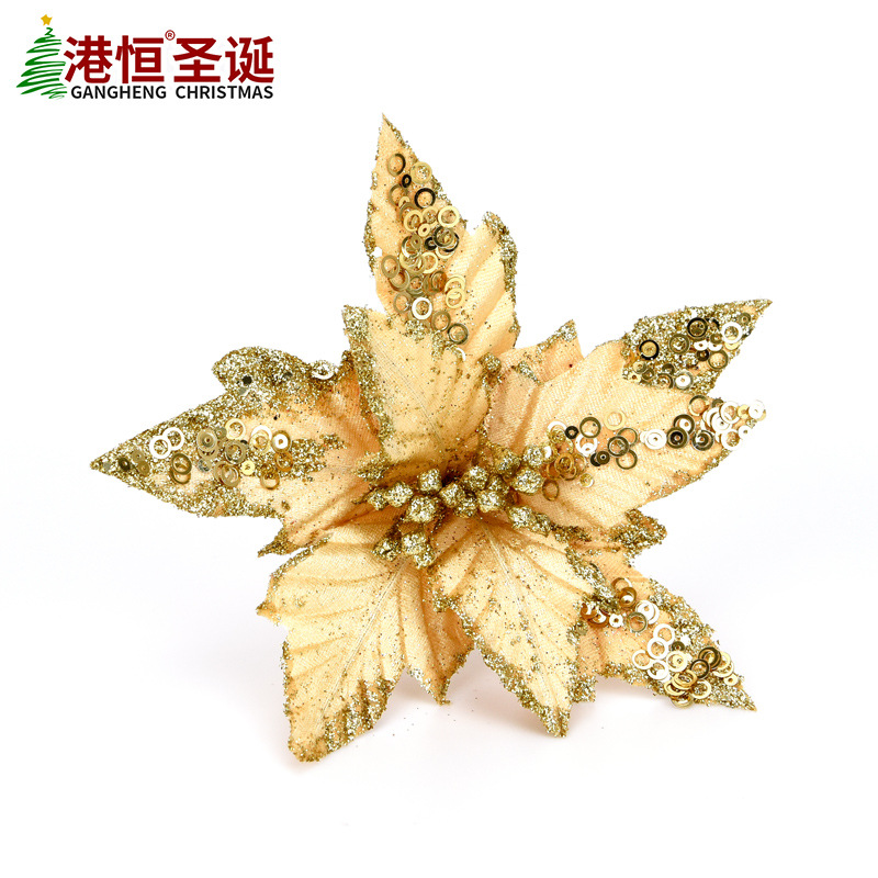 Flor artificial de Navidad DIY accesorios de decoración de Navidad tela de lentejuelas de doble capa de oro flor de la decoración de la boda de Navidad