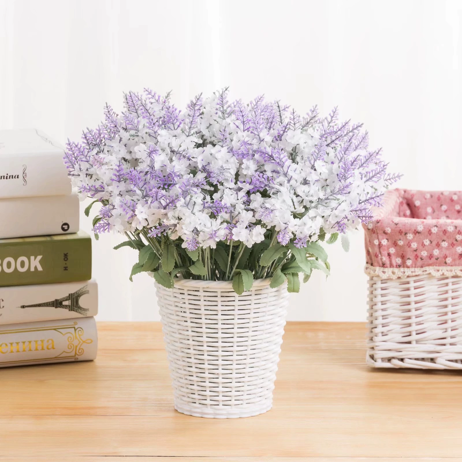Artificial Lavender (Plaonus) 10-Head Potted Bouquet, Realistic Simulation, 15 cm
