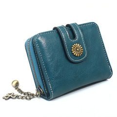 Foreign trade oil skin pouch women's pendant small card case short-handled bag tri-fold zipper coin purse Y182