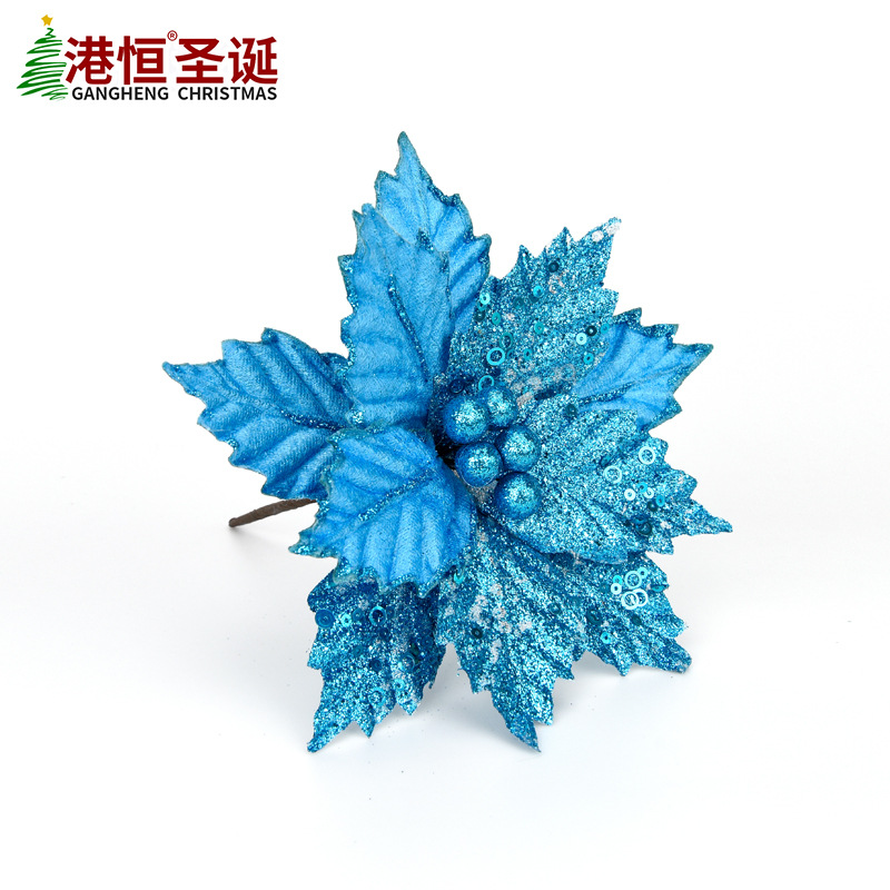 Hecho a mano lago Azul doble capa Navidad flor artificial Navidad Arreglo DIY accesorios de árbol de Navidad flores decorativas