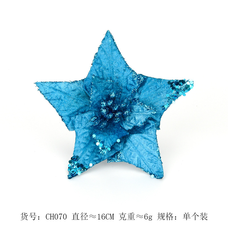 Hecho a mano lago Azul doble capa Navidad flor artificial Navidad Arreglo DIY accesorios de árbol de Navidad flores decorativas