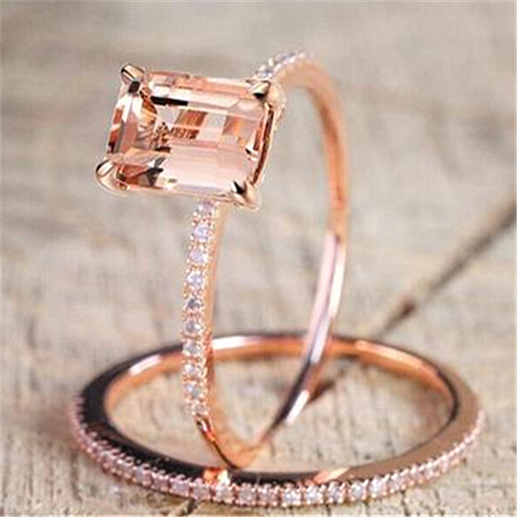 wish Hot Sale Europe and America Plated 18K Rose Gold Morganite Engagement Ring Micro Set Zircon Ring Wholesale