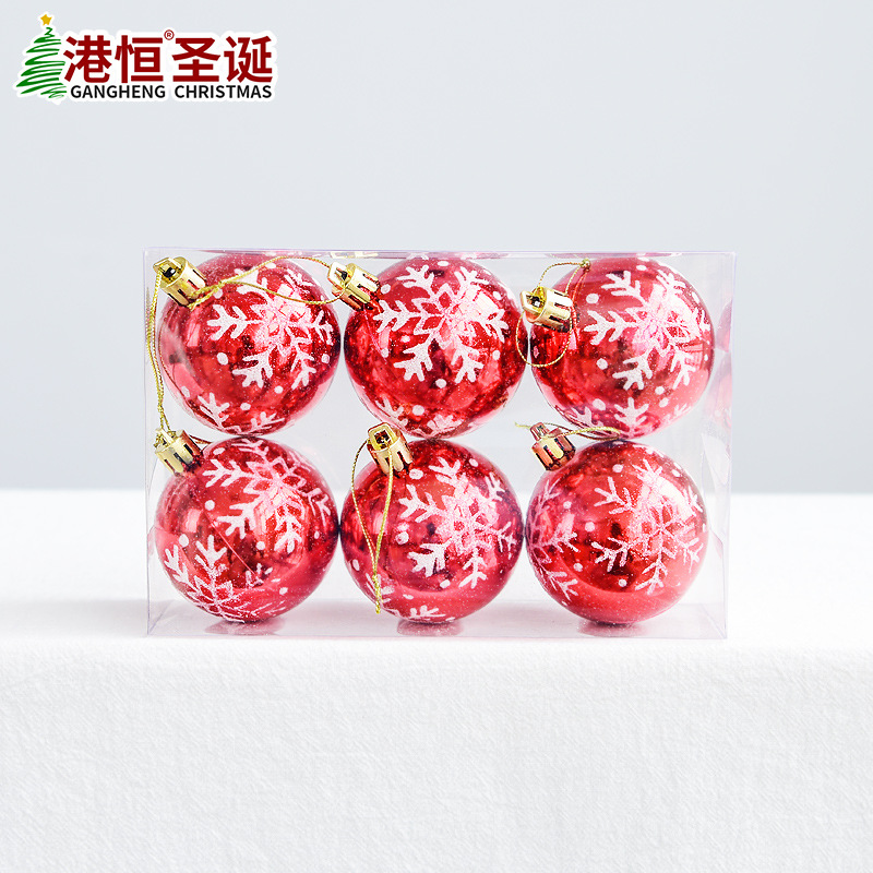 Bolas de Navidad de plástico brillante pintadas con diseño de copo de nieve, adornos navideños, colgantes para árbol de Navidad, suministros de decoración para crear ambiente, venta al por mayor